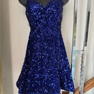 AMELIA COUTURE ROYAL BLUE MINI/SHORT SEQUIN DRESS SIZE: 0,2,4,14 STYLE-395s